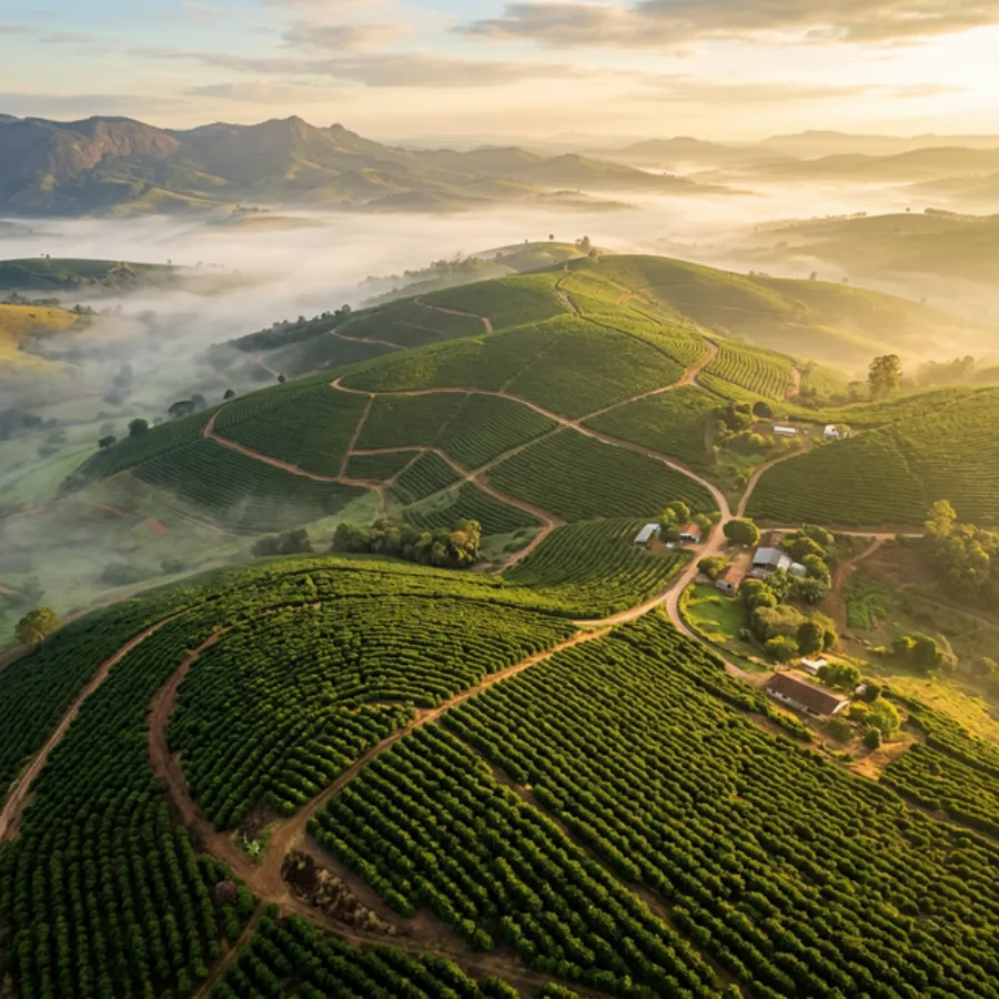 Vista aérea das plantações de café em Varginha